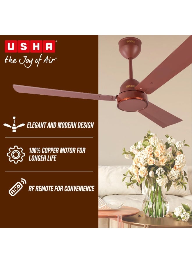 USHA Aeroedge 1200mm BLDC Ceiling Fan with RF Remote | BEE 5 Star Rated Energy Efficient | 100% Copper Motor | High Air Delivery 220CM | 2 Year Warranty | (Matt Brown) - Image 5